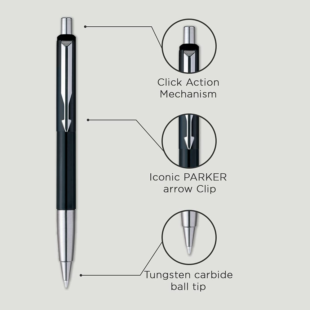 Parker Gift Set - (Parker Vector Special Edition Chrome Trim Roller Ball Pen With Parker Keychain) |1 Pen + 1 Key Chain| Gift Set | Unique Gifts For Entrepreneurs | Gift For Employees