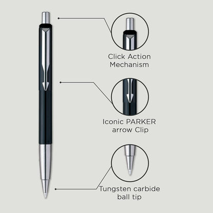 Parker Gift Set - (Parker Vector Special Edition Chrome Trim Roller Ball Pen With Parker Keychain) |1 Pen + 1 Key Chain| Gift Set | Unique Gifts For Entrepreneurs | Gift For Employees