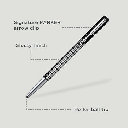 Parker Gift Set - (Parker Vector Special Edition Chrome Trim Roller Ball Pen With Parker Keychain) |1 Pen + 1 Key Chain| Gift Set | Unique Gifts For Entrepreneurs | Gift For Employees