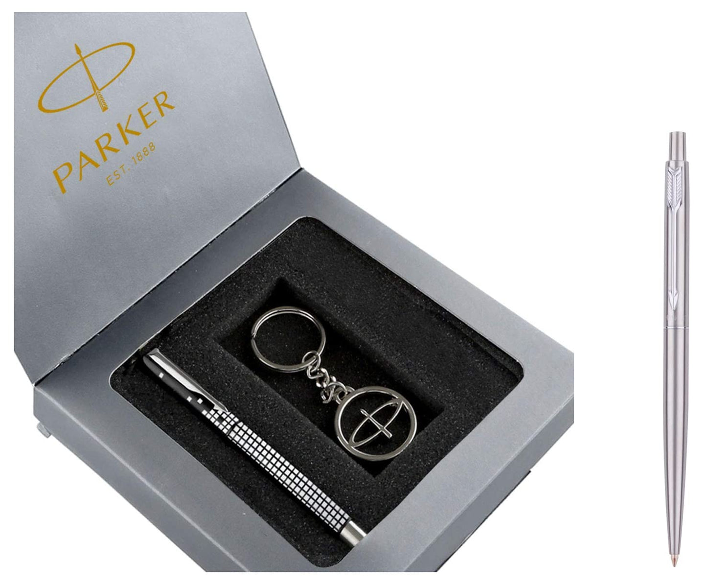 Parker Gift Set - (Parker Vector Special Edition Chrome Trim Roller Ball Pen With Parker Keychain) |1 Pen + 1 Key Chain| Gift Set | Unique Gifts For Entrepreneurs | Gift For Employees