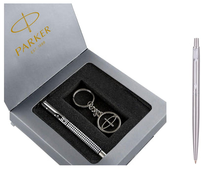 Parker Gift Set - (Parker Vector Special Edition Chrome Trim Roller Ball Pen With Parker Keychain) |1 Pen + 1 Key Chain| Gift Set | Unique Gifts For Entrepreneurs | Gift For Employees
