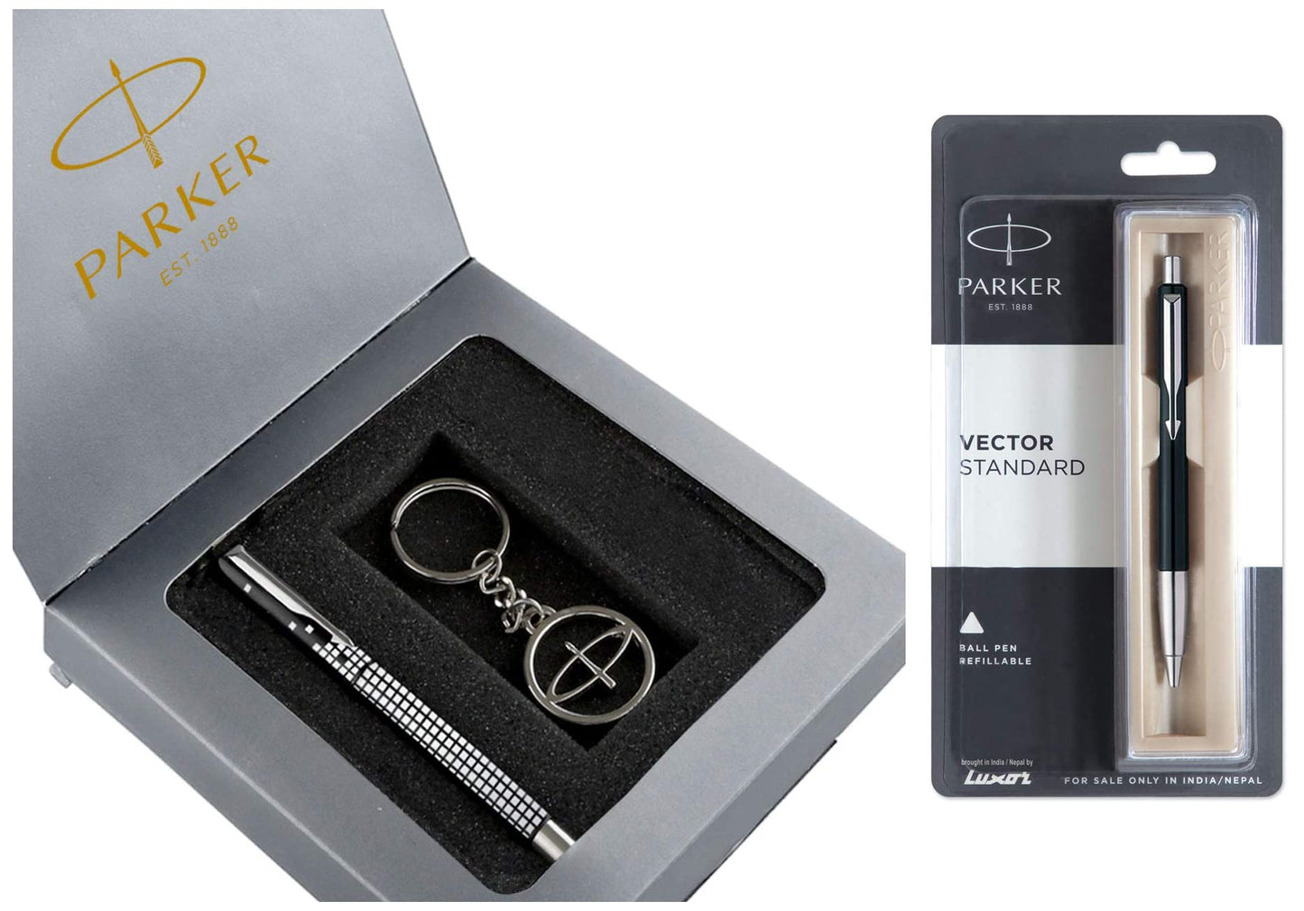 Parker Gift Set - (Parker Vector Special Edition Chrome Trim Roller Ball Pen With Parker Keychain) |1 Pen + 1 Key Chain| Gift Set | Unique Gifts For Entrepreneurs | Gift For Employees