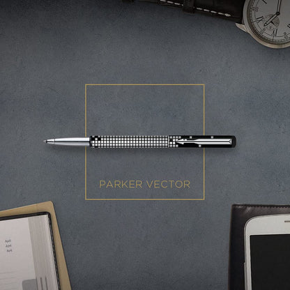 Parker Gift Set - (Parker Vector Special Edition Chrome Trim Roller Ball Pen With Parker Keychain) |1 Pen + 1 Key Chain| Gift Set | Unique Gifts For Entrepreneurs | Gift For Employees