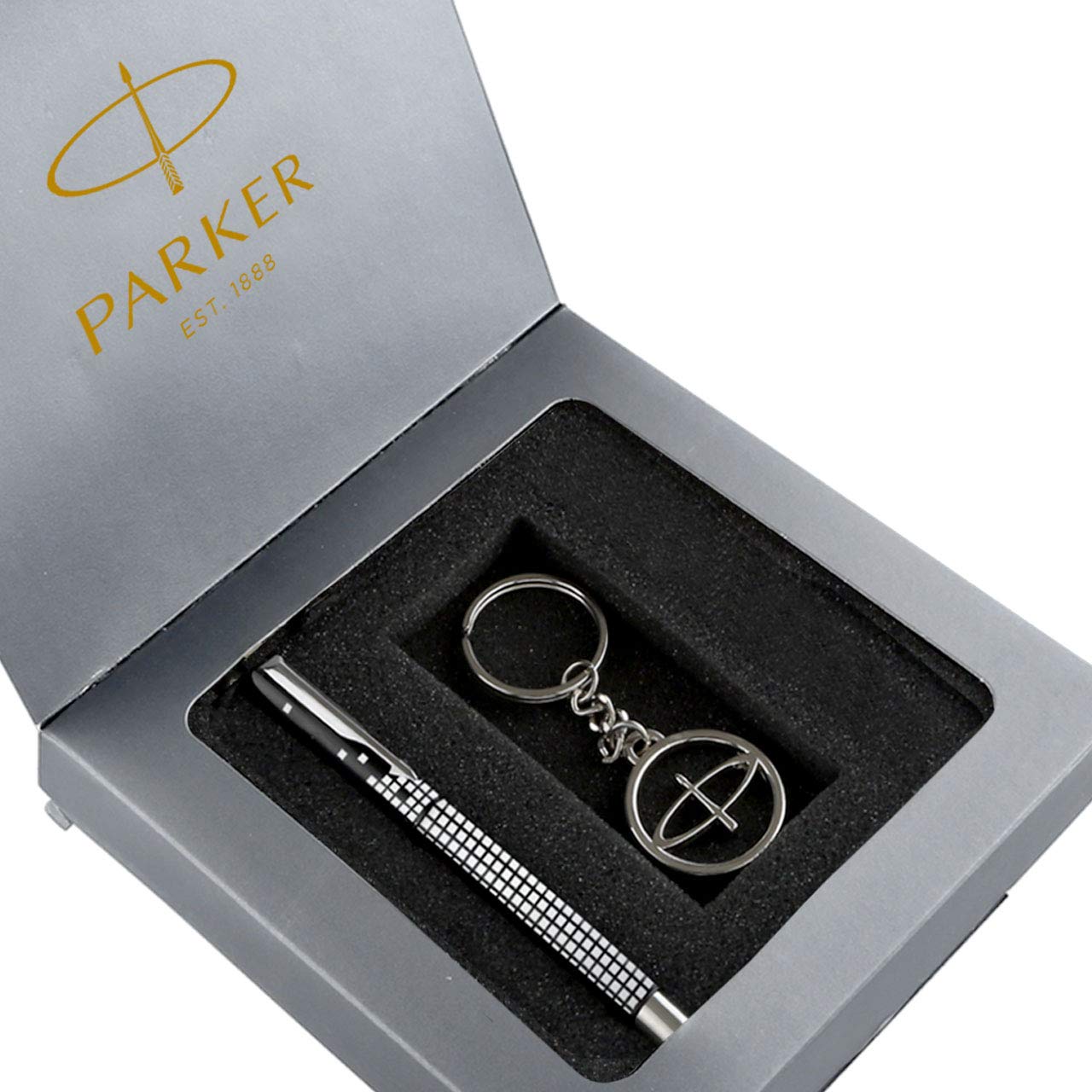 Parker Gift Set - (Parker Vector Special Edition Chrome Trim Roller Ball Pen With Parker Keychain) |1 Pen + 1 Key Chain| Gift Set | Unique Gifts For Entrepreneurs | Gift For Employees