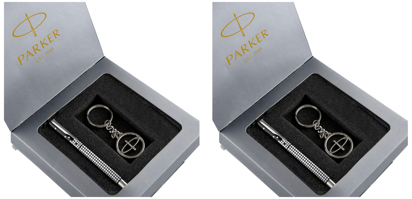 Parker Gift Set - (Parker Vector Special Edition Chrome Trim Roller Ball Pen With Parker Keychain) |1 Pen + 1 Key Chain| Gift Set | Unique Gifts For Entrepreneurs | Gift For Employees