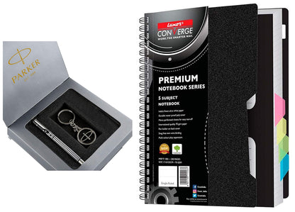 Parker Gift Set - (Parker Vector Special Edition Chrome Trim Roller Ball Pen With Parker Keychain) |1 Pen + 1 Key Chain| Gift Set | Unique Gifts For Entrepreneurs | Gift For Employees